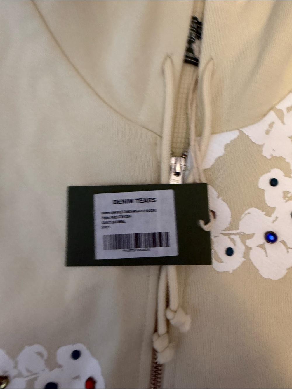 Denim Tears Cotton Wreath Rhinestones Cream Zip Up Hoodie Size L - Picture 2 of 4